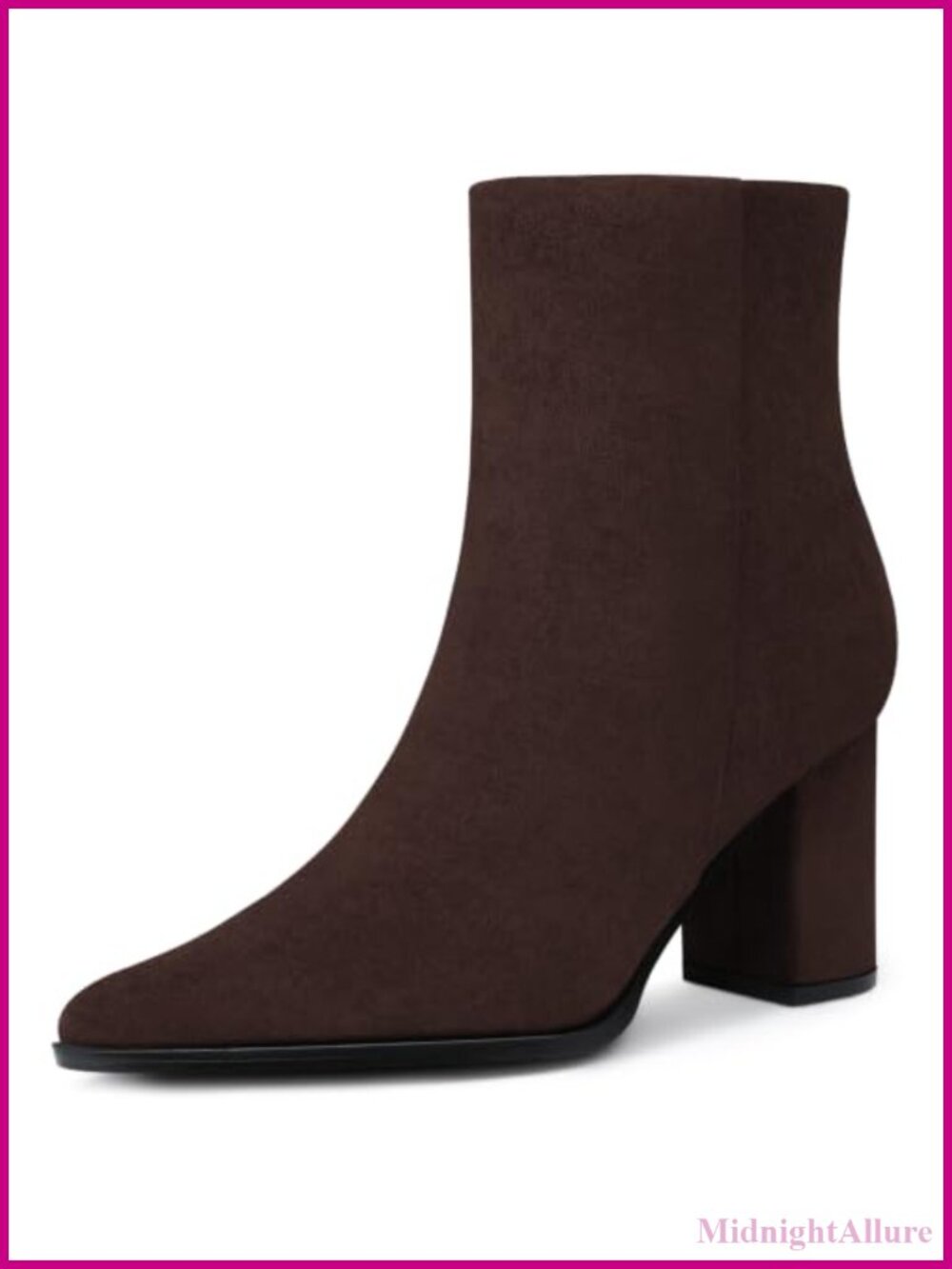 Women's Pointed Toe Chunky Heel Ankle Boots with Side Zipper Casual Block Heel